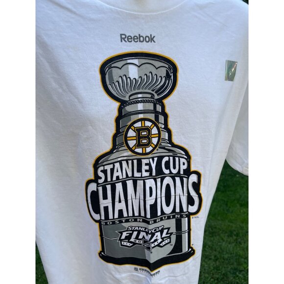 Reebok Stanley Cup Champions 2011 Boston Bruins T-Shirt White Stained Sports - Picture 2 of 6